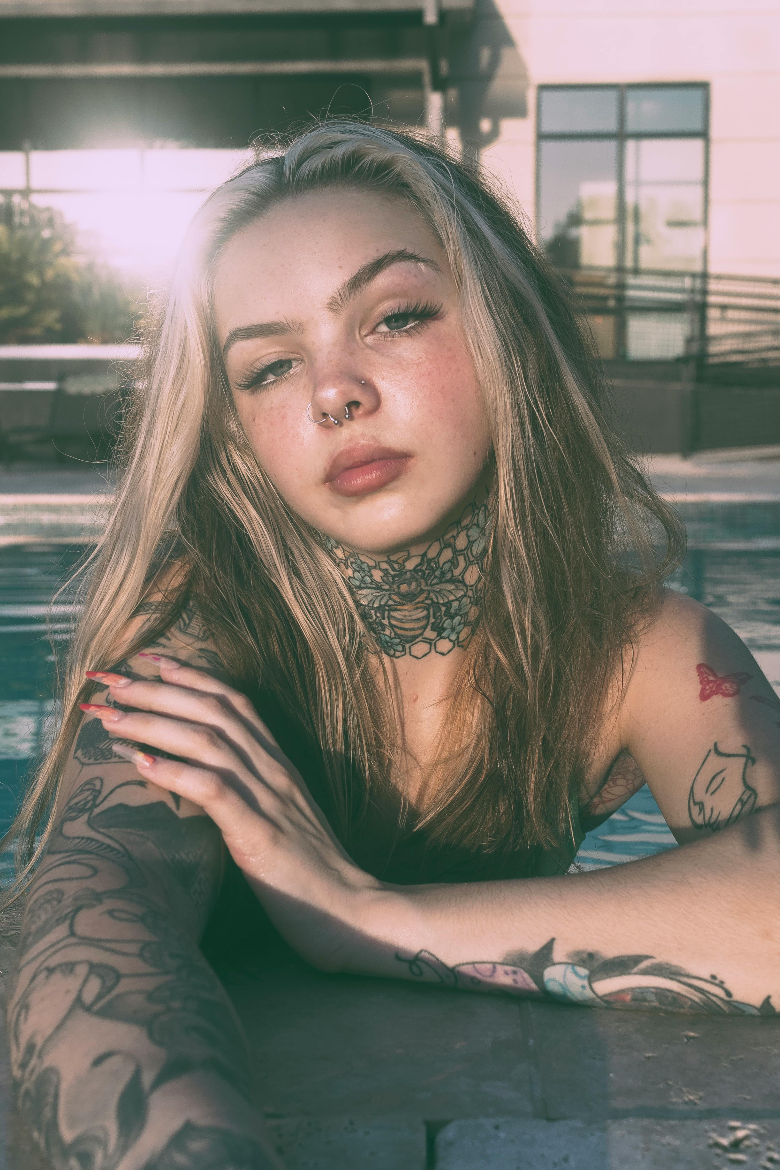 girl, tattoo, nose rings, blonde, model - wallpaper #154380 (1680x1050px)  on Wallls.com