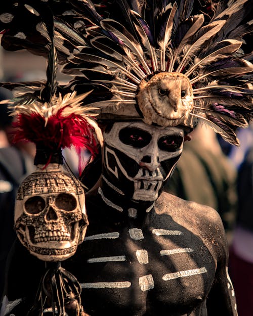Person Wearing Black and White Skull Mask