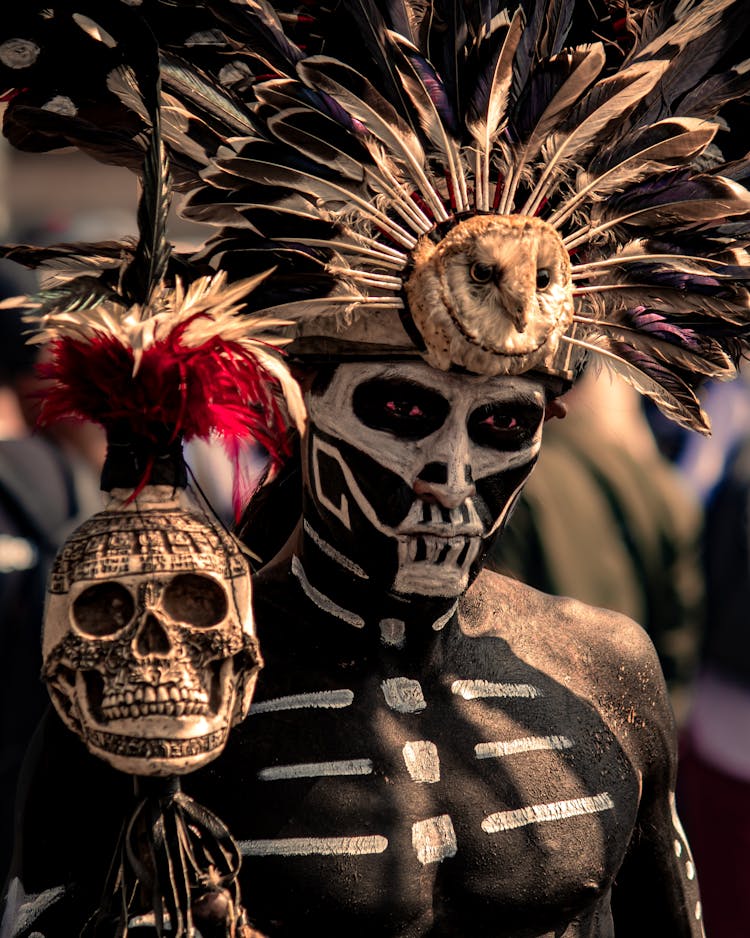 Person Wearing Black And White Skull Mask