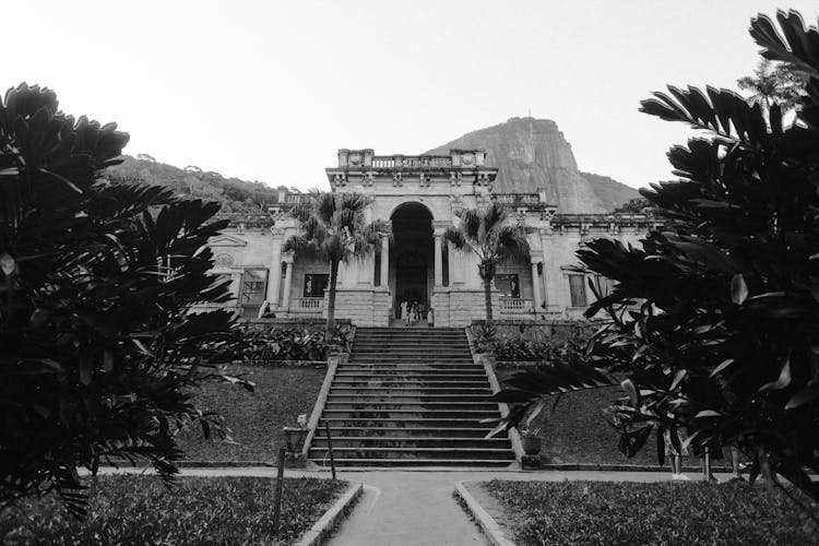 Grayscale Photo Of Parque Lage In  Rio De Janeiro