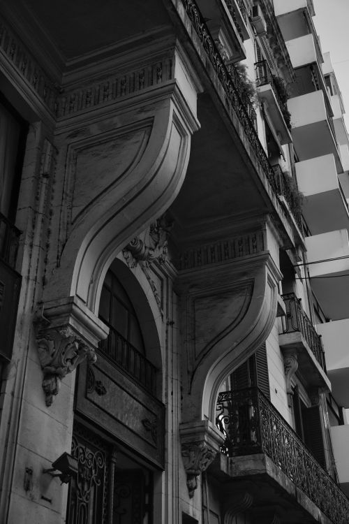 Free Elegant black and white photo of ornate architecture in Buenos Aires, Argentina. Stock Photo