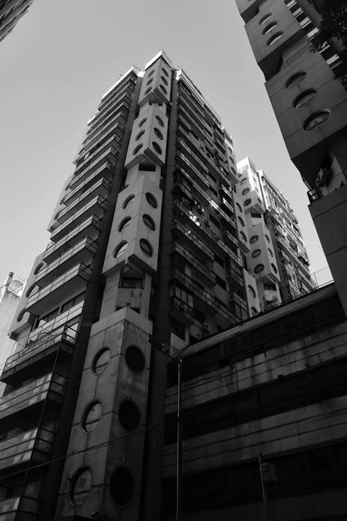 Grayscale Photograph of a High-Rise Building
