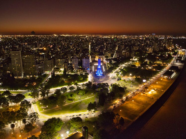 City Of Rosario In Argentina At Night