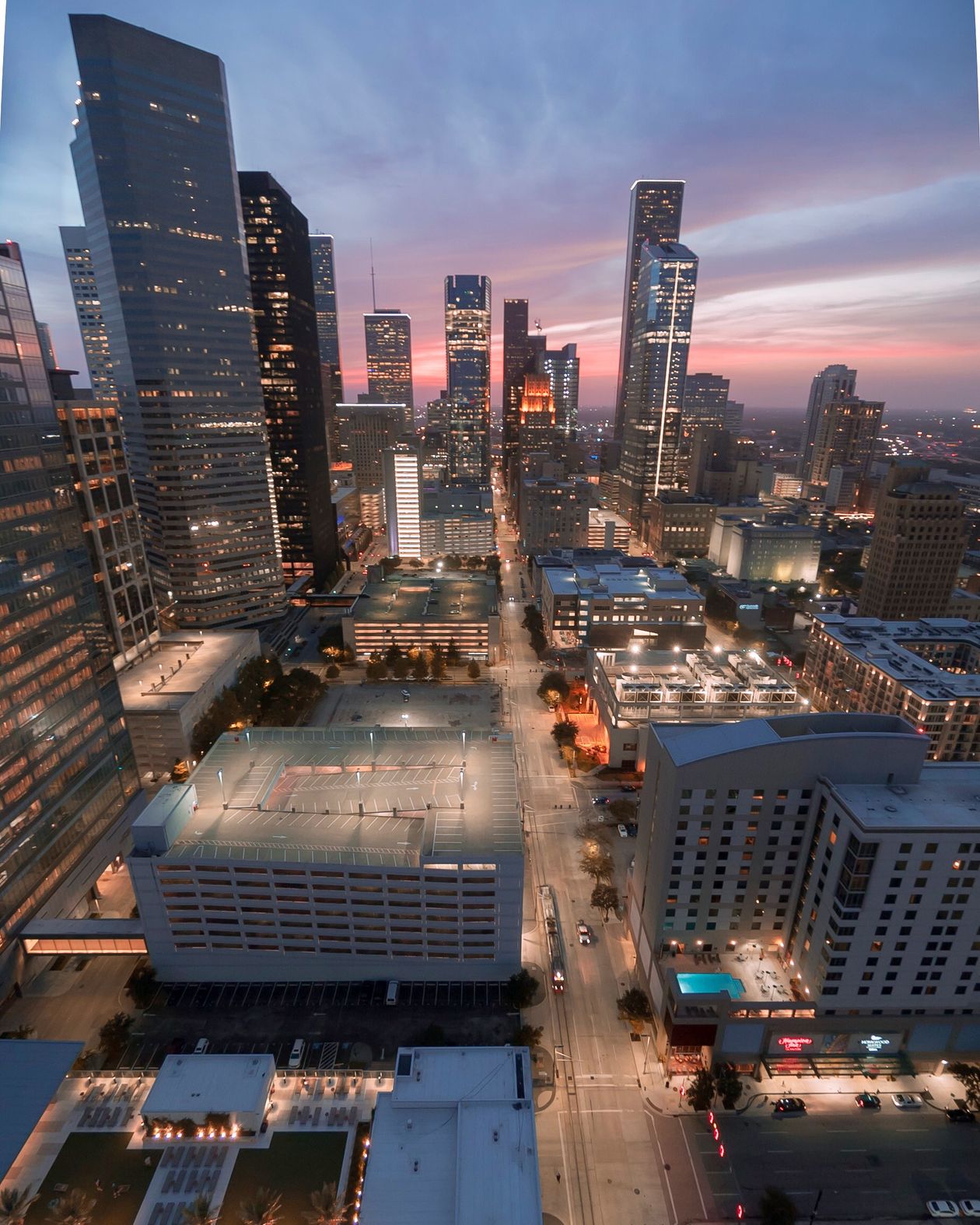 Downtown Houston skyline at twilight