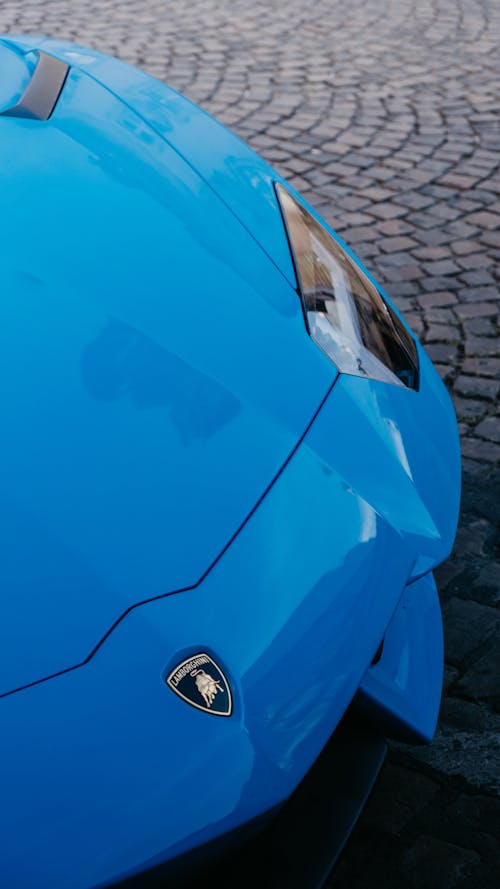 Front Bumper of a Blue Super Car