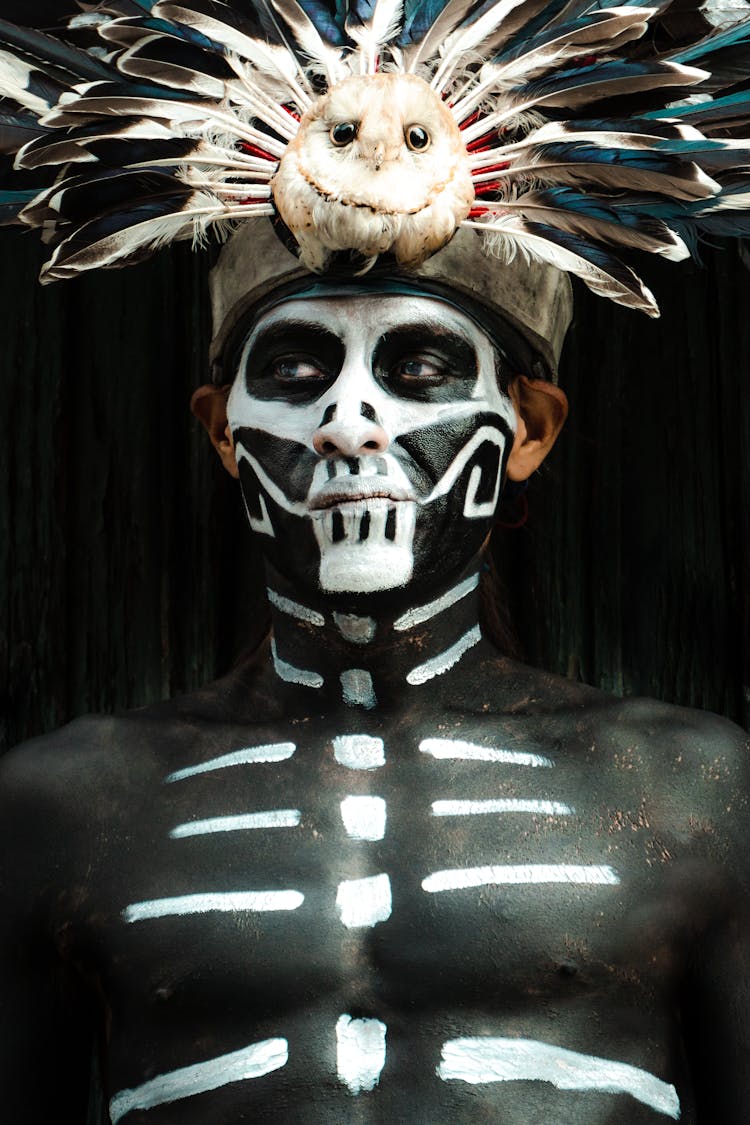 Man With A Traditional Mexican Skull Painted On His Face