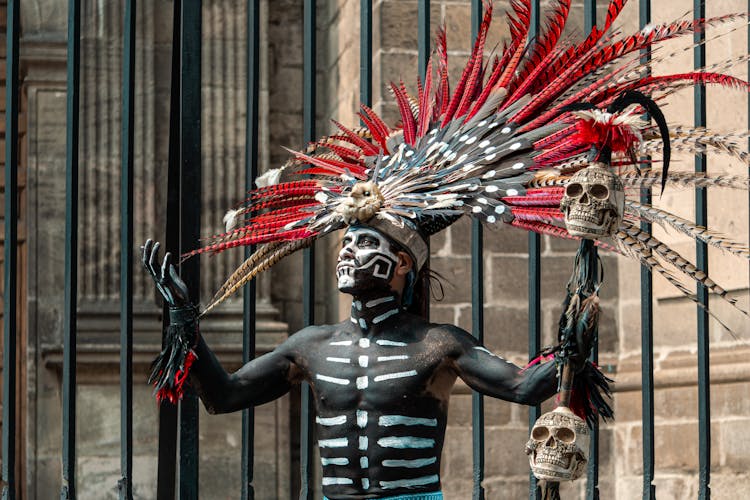 Man In Traditional Mexican Dead Face Paint On The Day Of The Dead