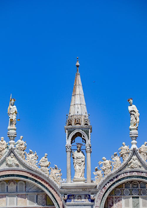 Decorative Details of a Byzantine Architecture against Blue Sky