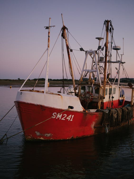 Red and White Fishing Boat on Sea