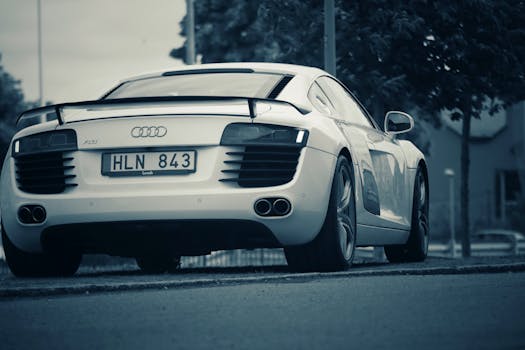 Rear view of a white luxury sports car parked on a street in Jönköping, Sweden.