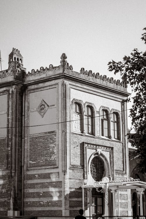 Grayscale Photo of an Old Building in Istanbul