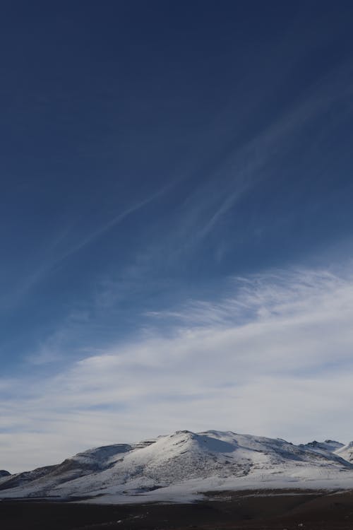 A Snow Covered Mountain Under the Blue Sky and White Clouds