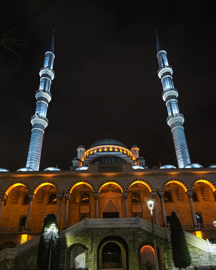 Abdul Hamid Han Mosque Illuminated At Night