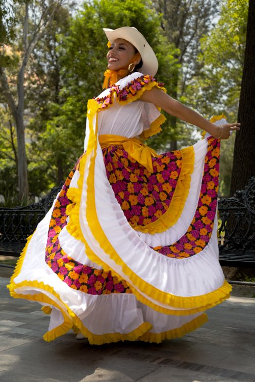 Free A joyful dancer in traditional Mexican attire performs in a lively outdoor setting, embracing culture and festivity. Stock Photo