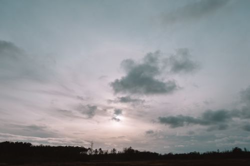 Free Quiet and peaceful twilight scene with clouds over a silhouetted forest. Stock Photo