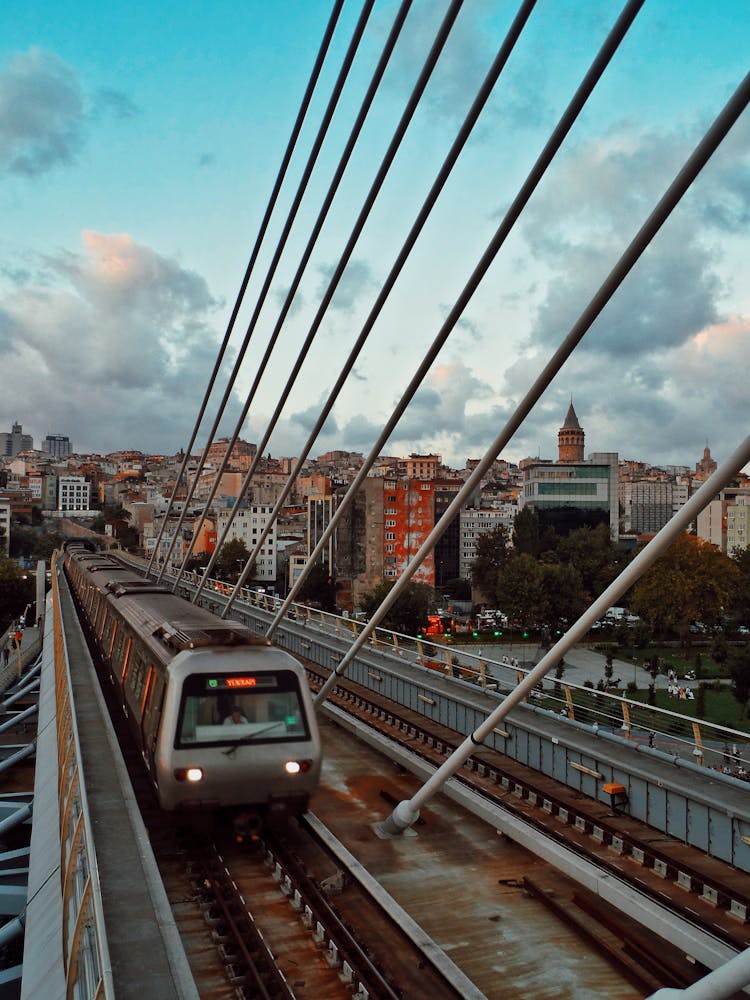 Modern Train And City Buildings