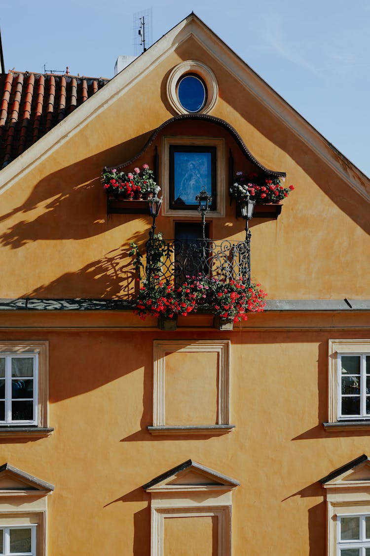 Balcony With Beautiful Red Flowers