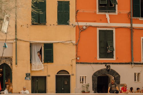 People on City Street in front of Buildings