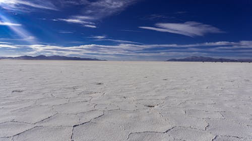 Bonneville Salt Flats under Blue Sky
