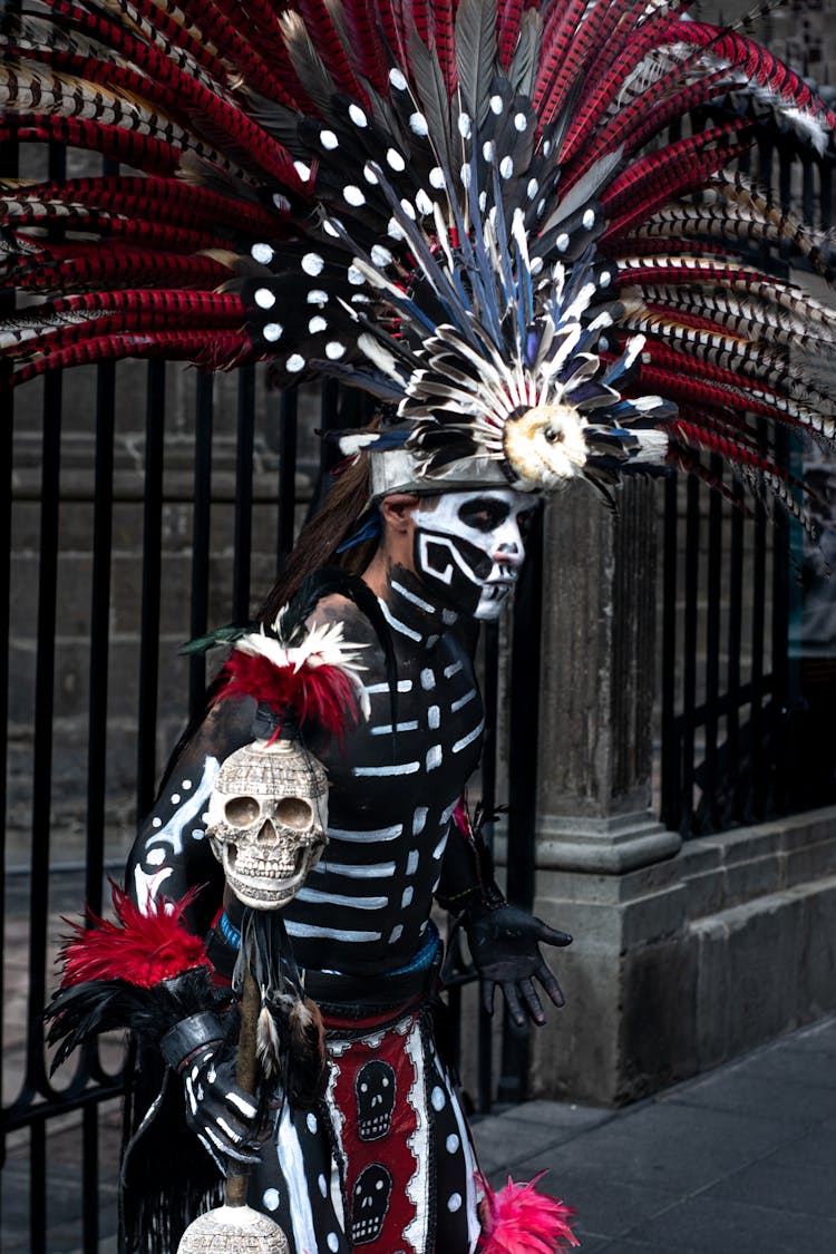 Man In Aztec Warrior Costume 
