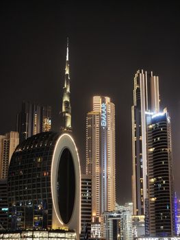 Stunning nighttime view of Dubai's skyline featuring iconic skyscrapers and architectural beauty.