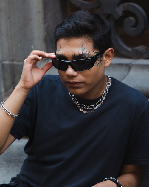 A Man in Black Crew Neck Shirt Wearing Black Sunglasses