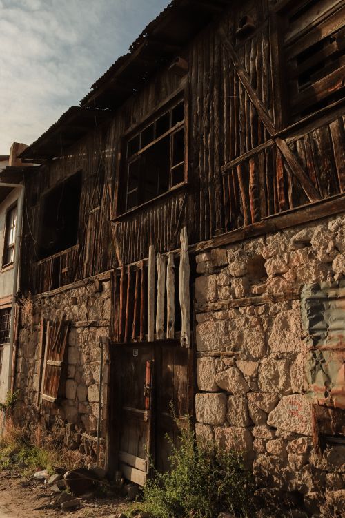 Free An aged stone and timber facade of a rustic house in Ankara, Turkey. Stock Photo