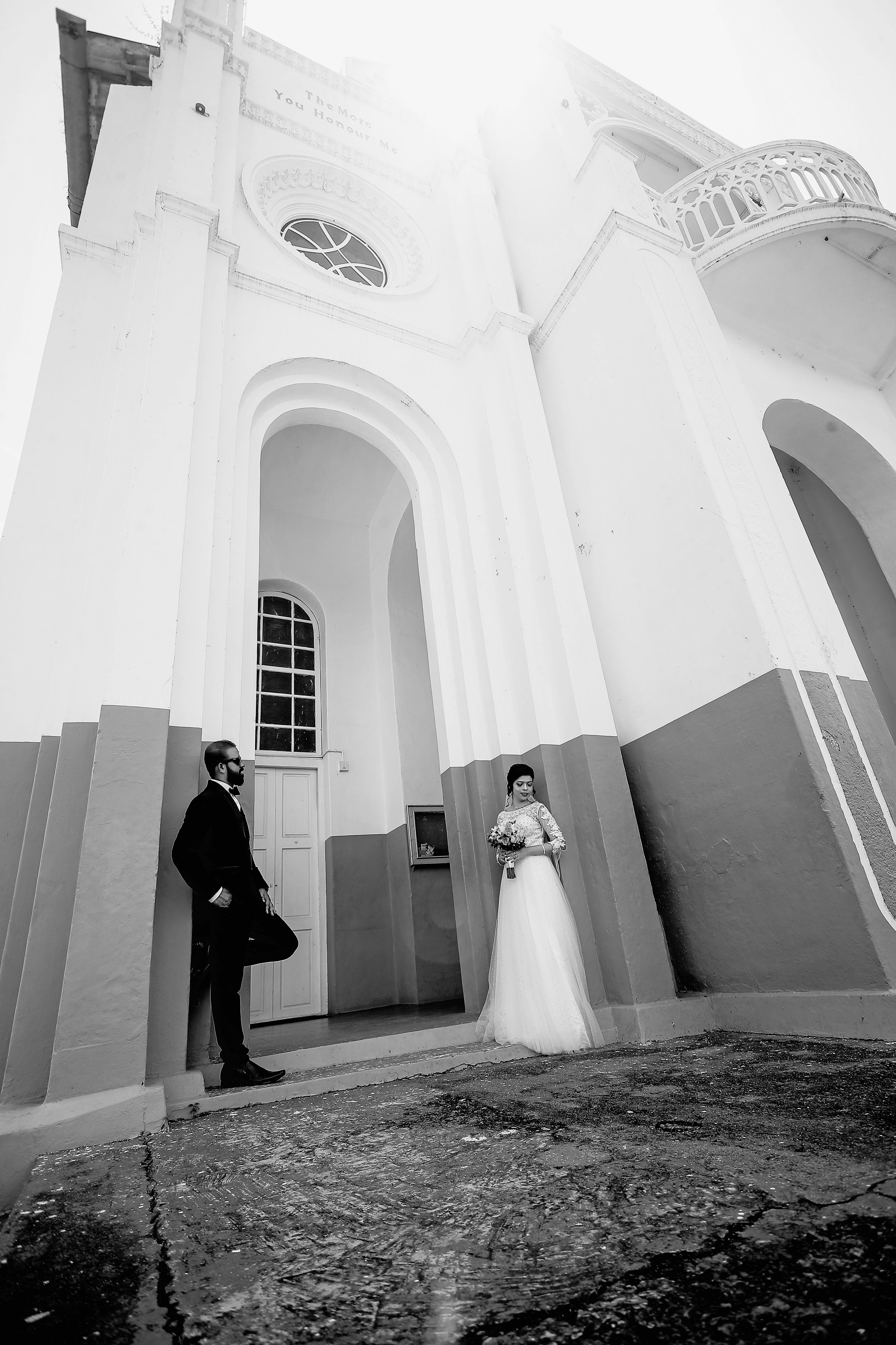 grayscale-photo-of-bride-and-groom-free-stock-photo