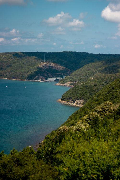 Free Breathtaking view of lush green mountains and blue sea in Anadolu Kavağı, İstanbul. Stock Photo