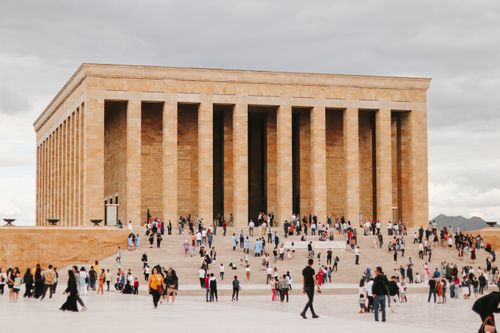 Free A bustling scene at Anıtkabir in Ankara, Turkey, with visitors gathered on the steps. Stock Photo