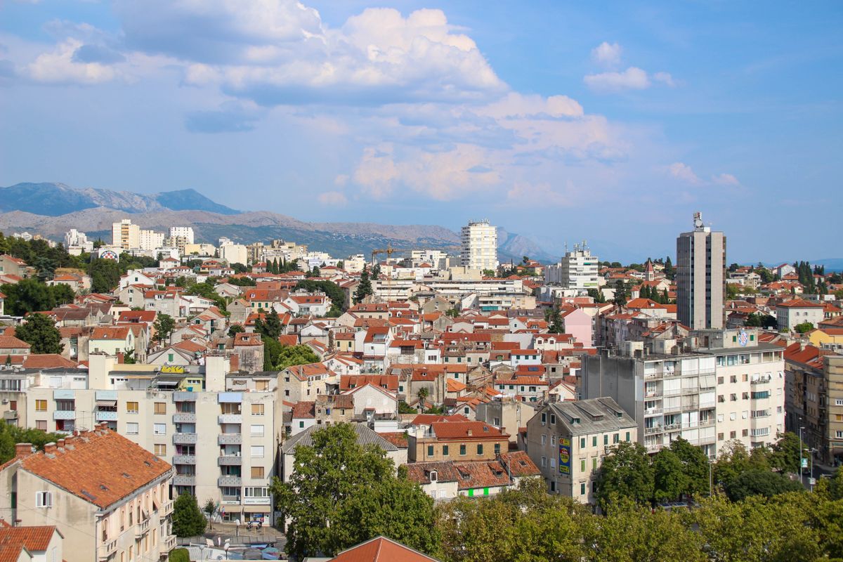 An aerial view of a coastal city in Croatia