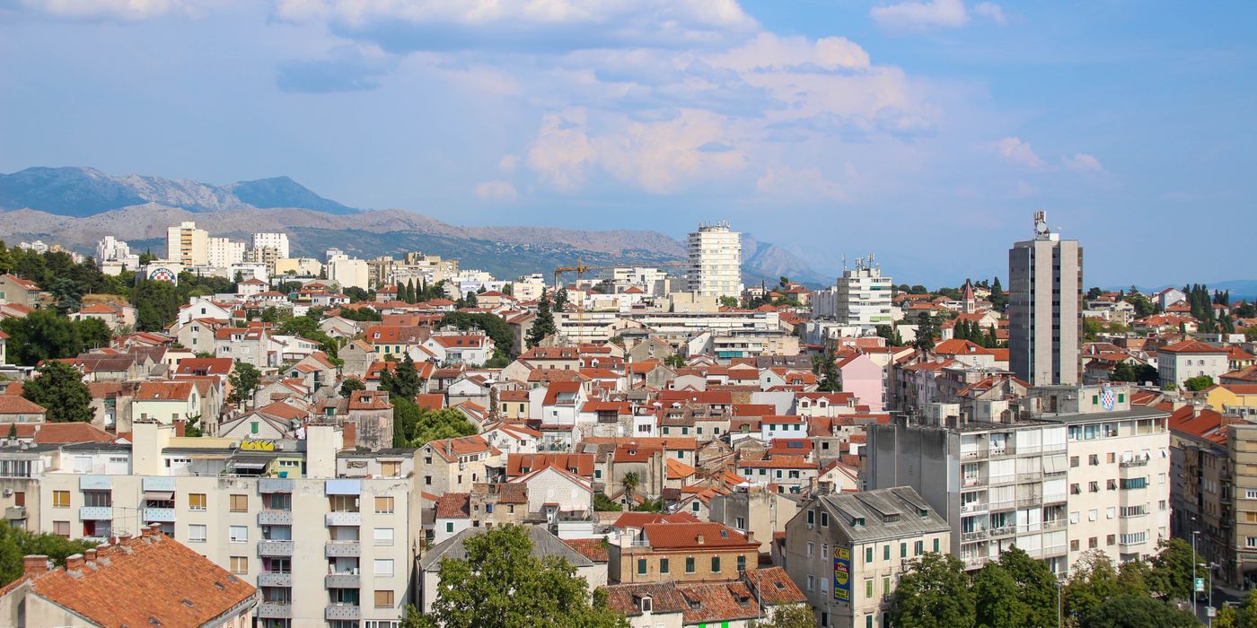 Aerial view of Split, Croatia, showing the Old Town and coastline
