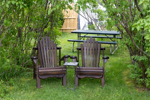 Free Brown Wooden Armchair on Green Grass Field Stock Photo