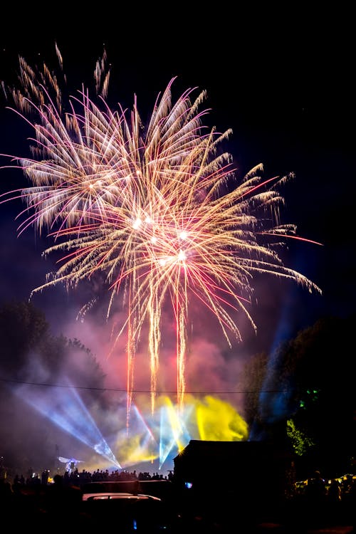 Exhibición De Fuegos Artificiales En La Noche