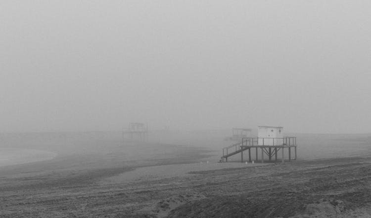 Lifeguard Station In Fog On Beach