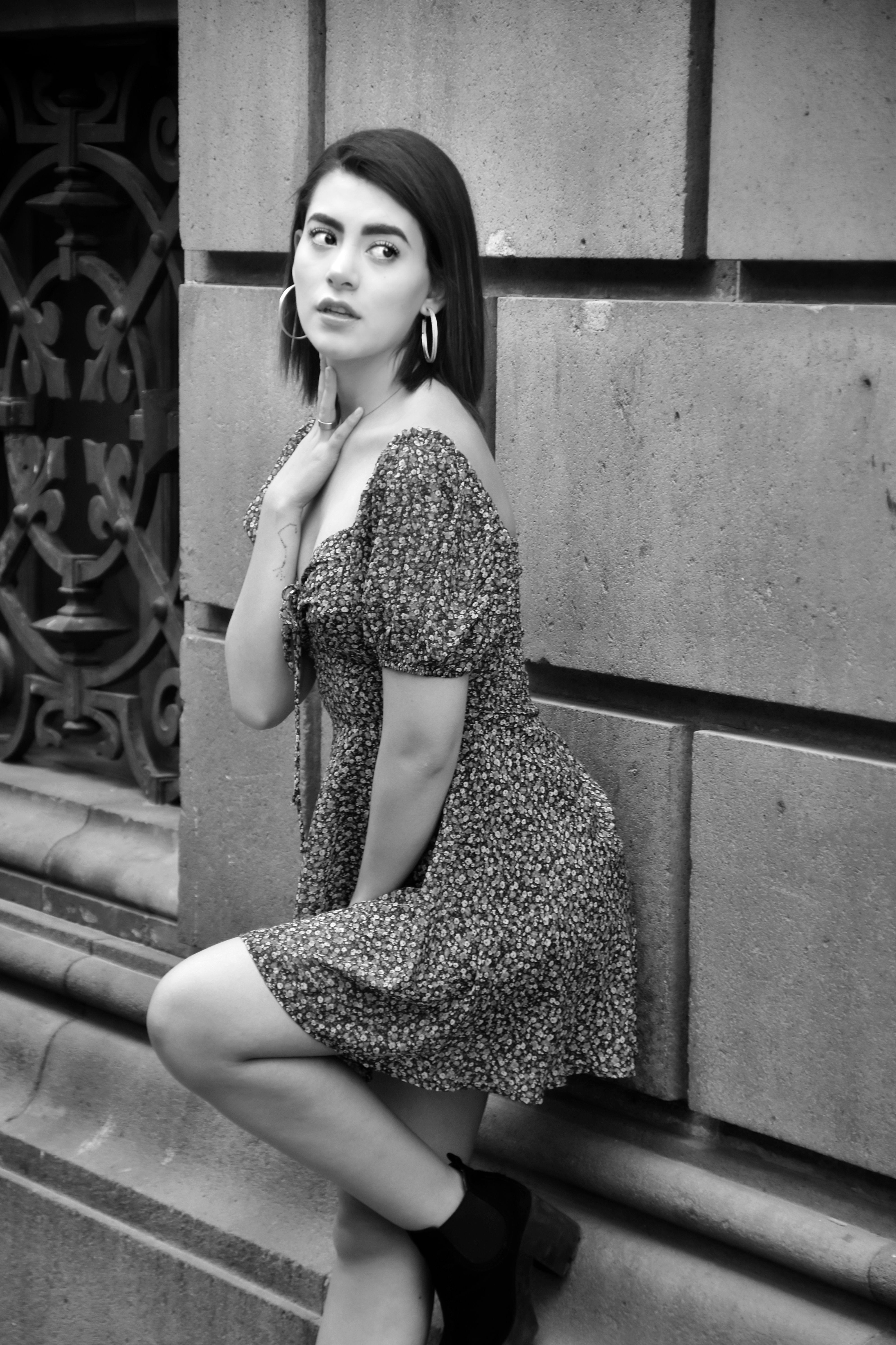 A Grayscale of a Woman Wearing a Dress · Free Stock Photo