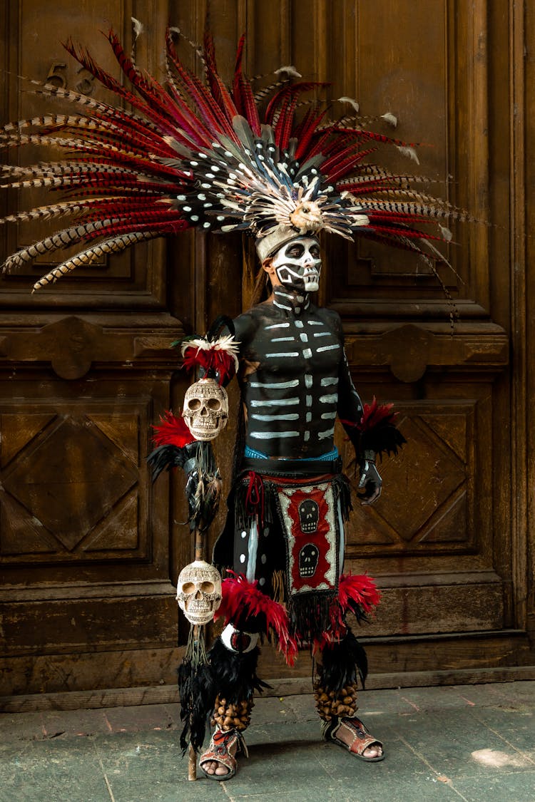 Person Posing In Aztec Warrior Costume