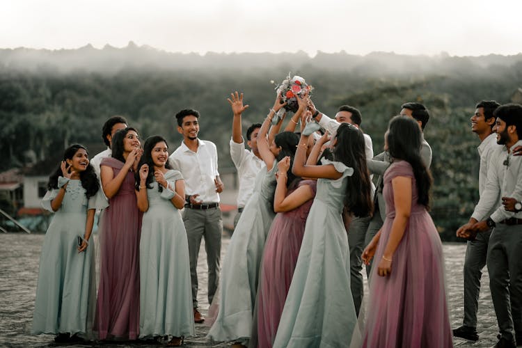 Bride Throwing Bouquet