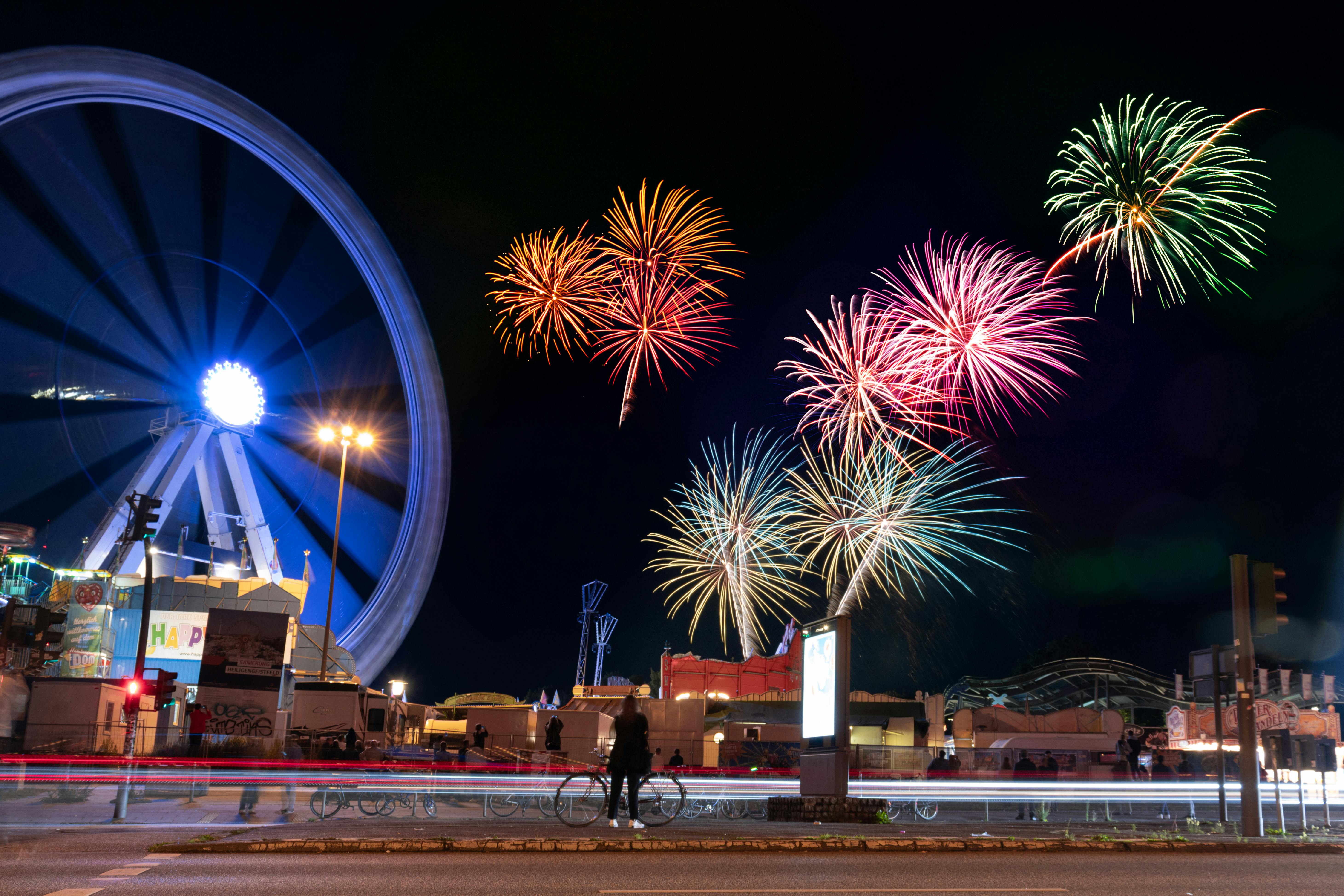 red and green fireworks display during night time