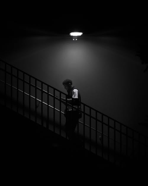 Silhouette of Person Walking on Stairs