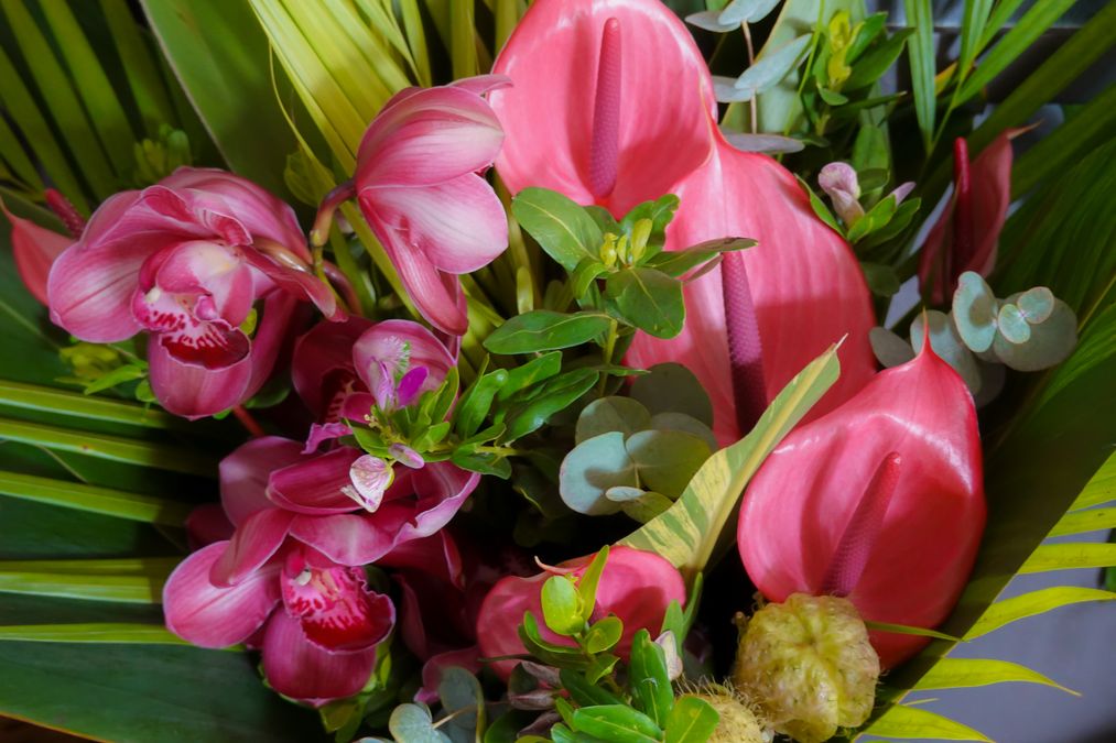 Exotic orchid bouquet in a glass vase