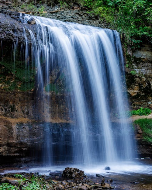 Free Wilke Glen and Cascade Falls in Osceola, Wisconsin during summer. Stock Photo