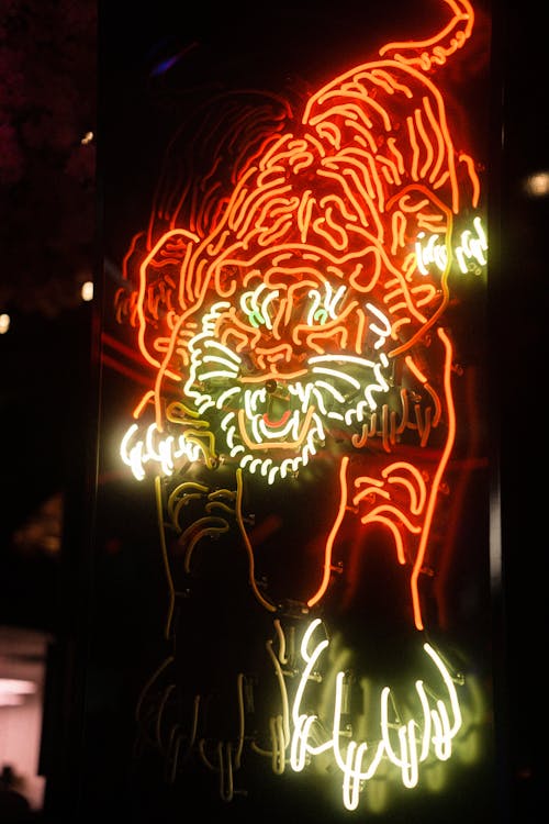 A Tiger Neon Signage at Night Time