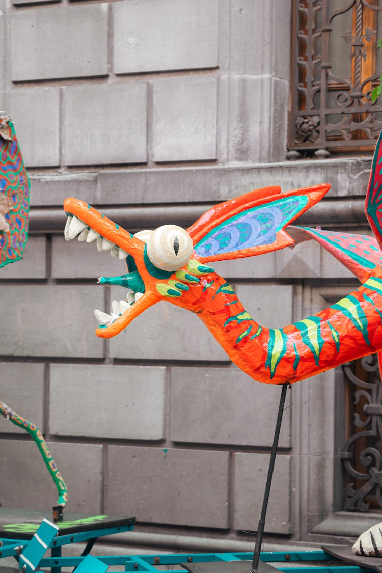 Colorful Sculpture Of Dragon On Stick