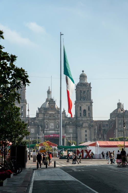 Mexican Flag Flying above Plaza
