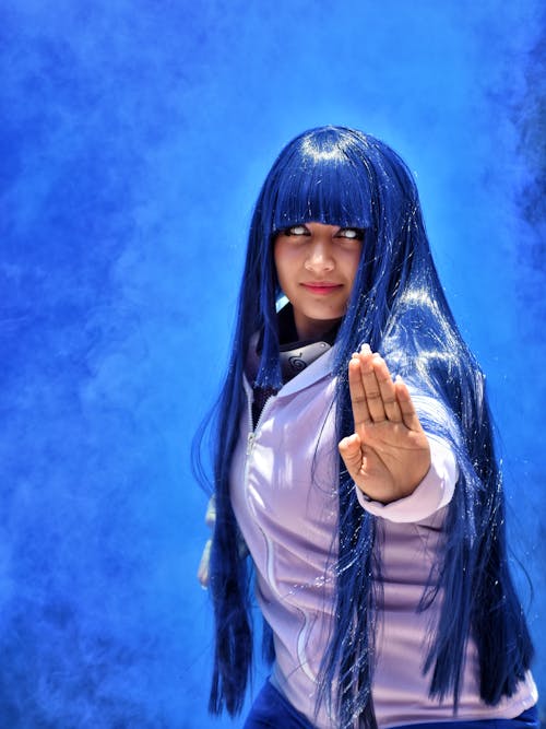 Portrait of Woman with Dyed Hair and in Cosplay Costume
