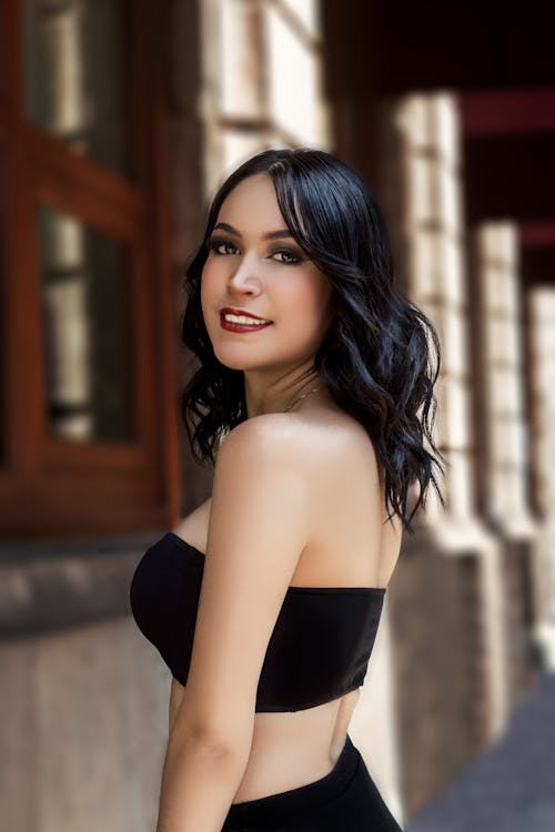 Woman Wearing Dark Hair Wearing Black Tube Top