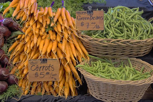 Green Beans and Carrots in the Market 