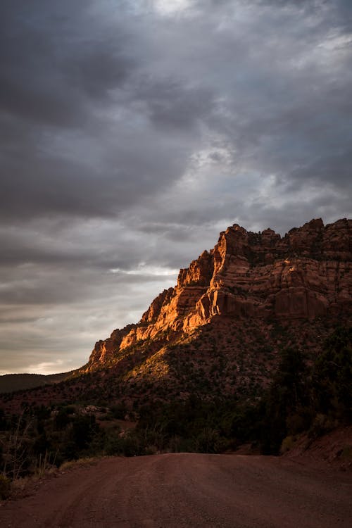 Foto profissional grátis de árvores, céu nublado, estrada de terra