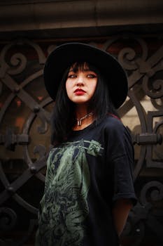 Capture of a stylish woman with gothic fashion in Mexico City.